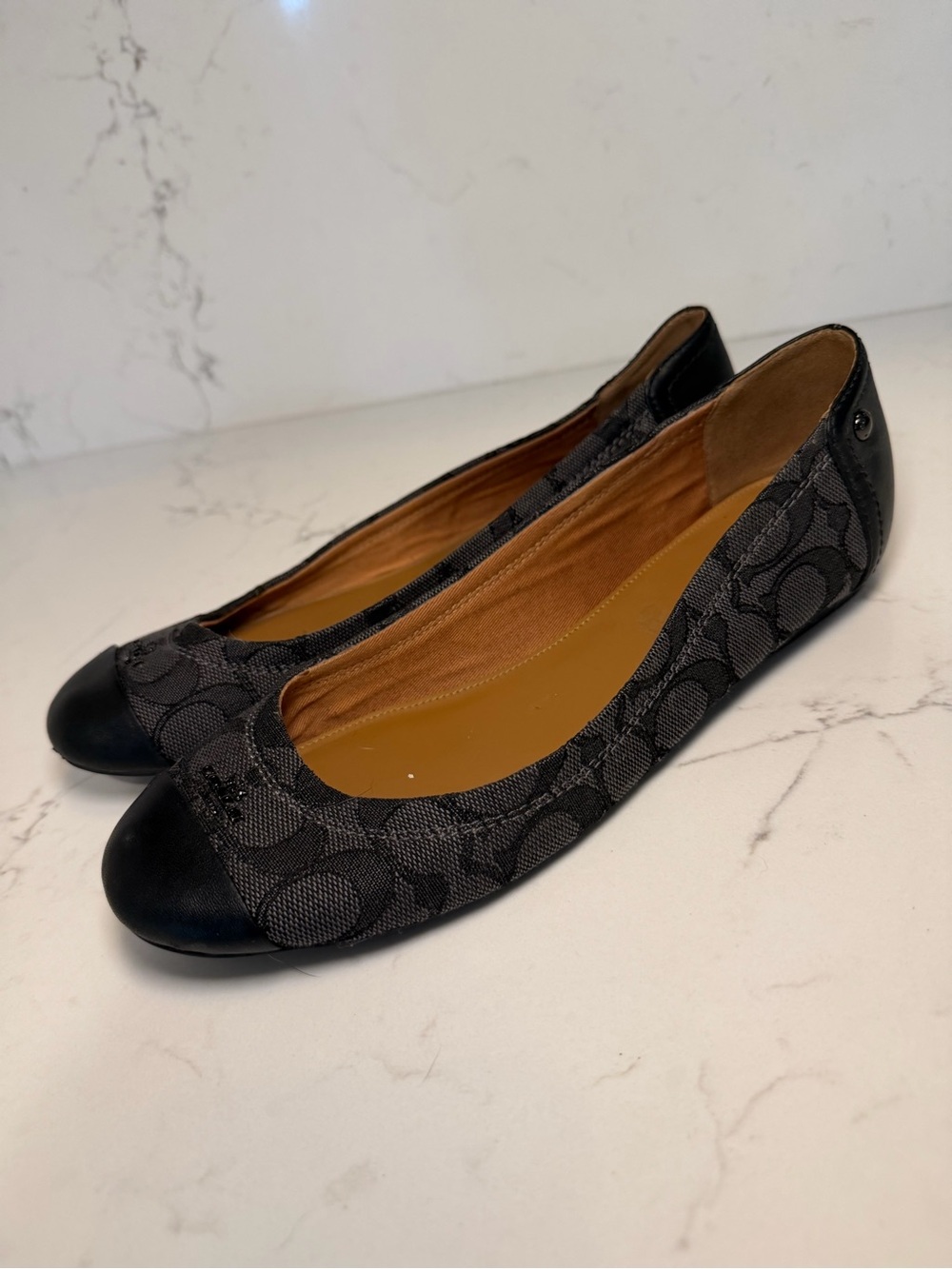 Coach Gray & Black Signature Canvas Ballet Flats